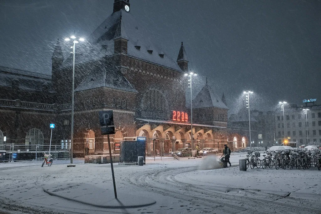 Copenhagen Central Station exterior with historic architecture and bustling entrance