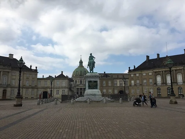 Exterior architecture of Amalienborg Palace, the royal residence in Copenhagen