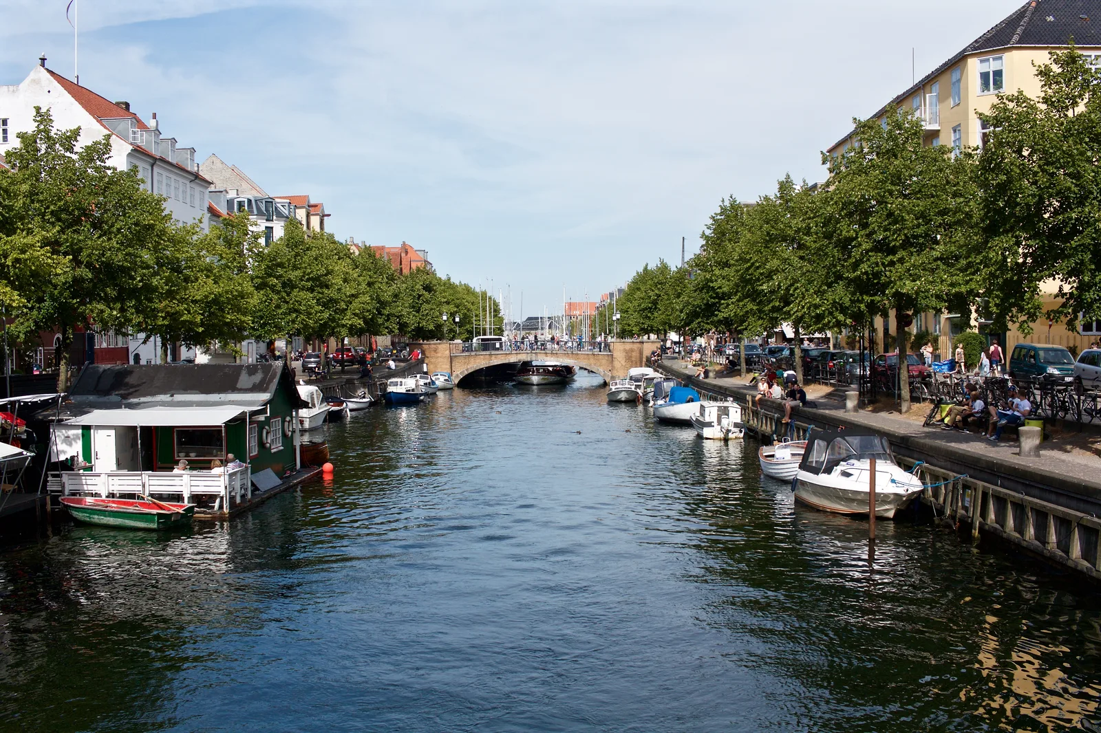 Christianshavn Canal with Dutch-style waterfront buildings and boats in Copenhagen